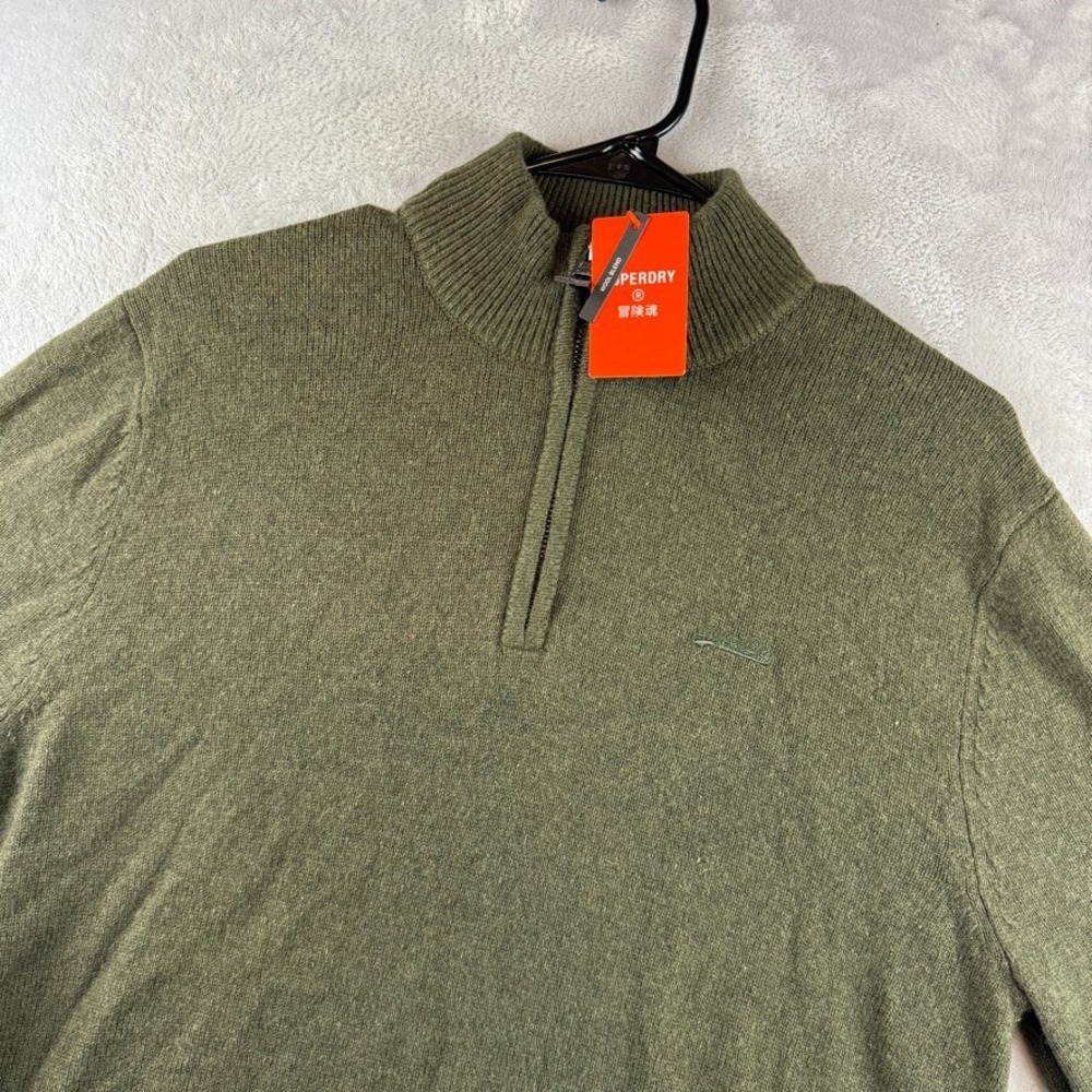 Superdry Sweater Mens XXL Green 1/4 Zip Pullover Wool Blend Knit